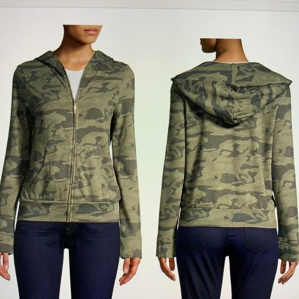Monrow Zip-Up Hoodie in Camo S